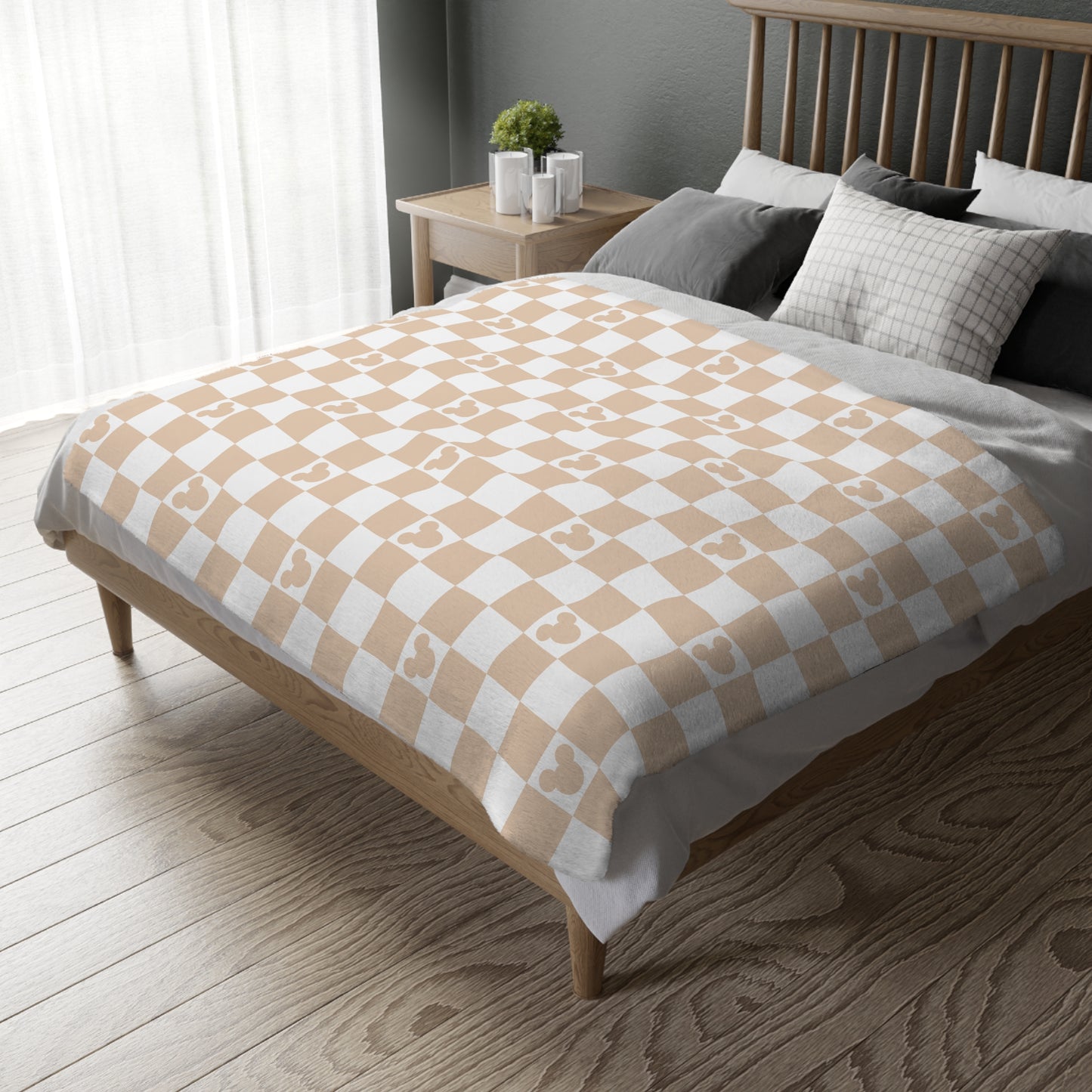 Tan Checkered Mickey Blanket